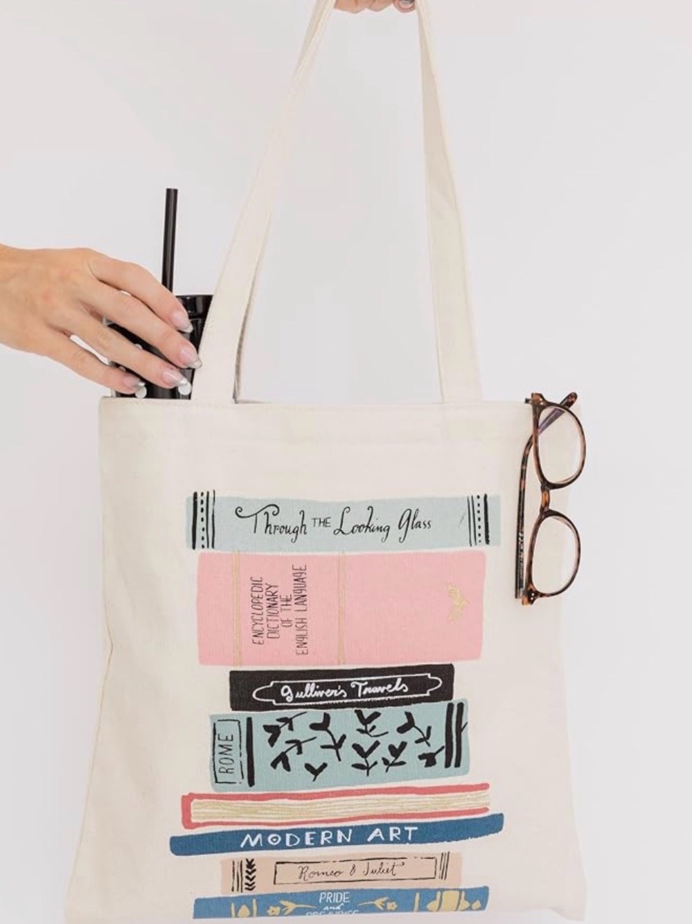 Kate Spade Book Stack Canvas Tote Bag Cream Colorful NWT